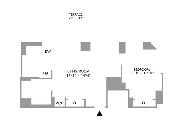 1 Bedroom Floorplan 684 sq ft.