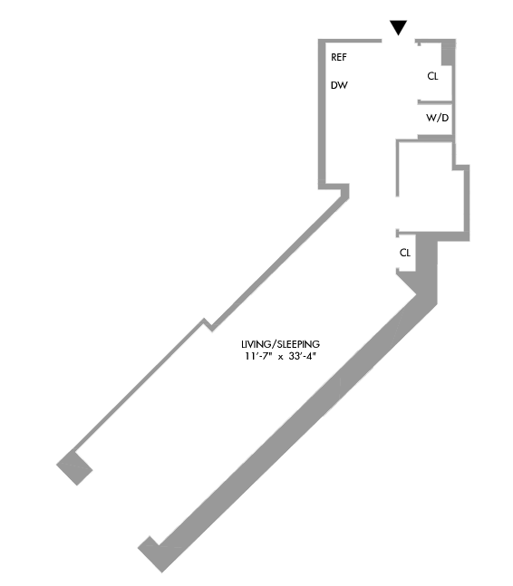 1 Bedroom Floorplan 740 sq ft.