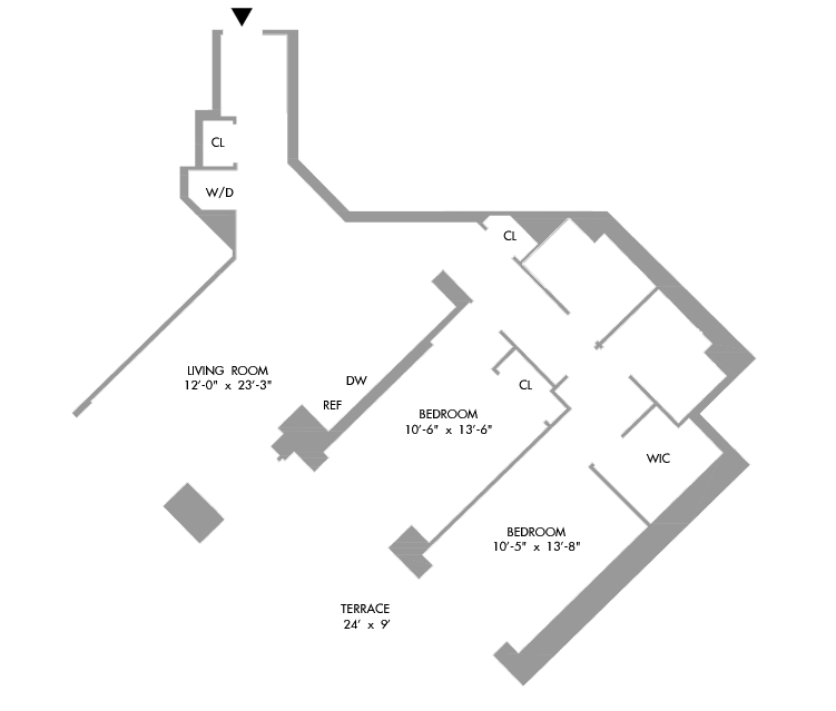 2 Bedroom Floorplan 1172 sq ft.