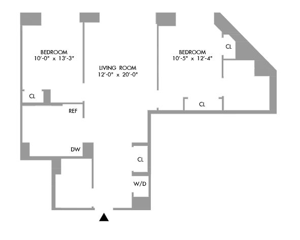2 Bedroom Floorplan 970 sq ft.