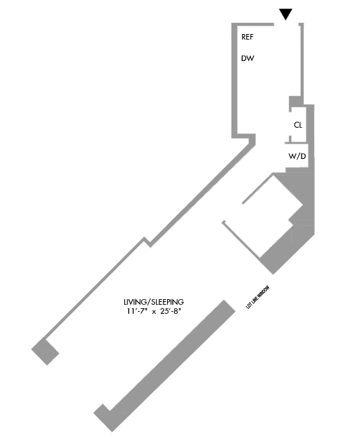 Jr. 1 Bedroom Floorplan 654 sq ft.