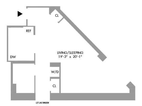 Jr. 1 Bedroom Floorplan 656 sq ft.
