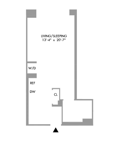 Studio Floorplan 496 sq ft.