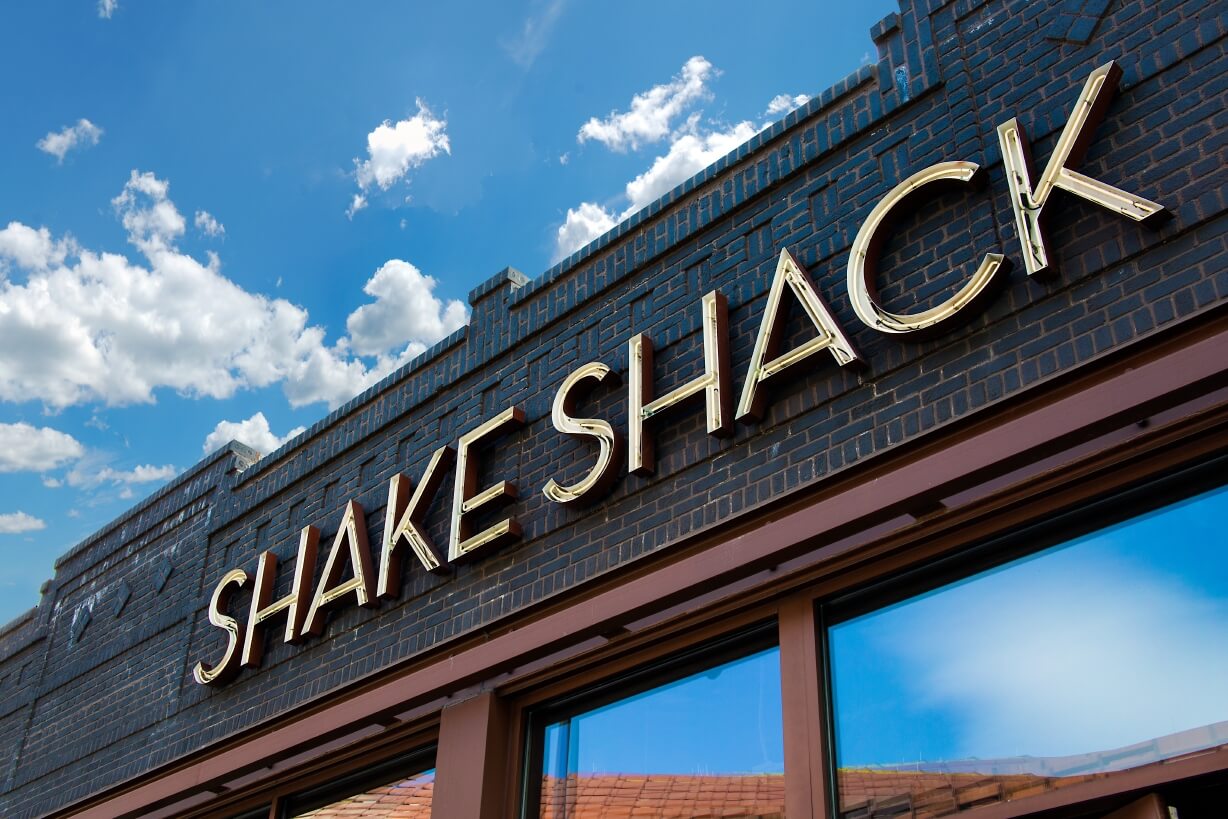 Signage for Shake Shack, in downtown Brooklyn